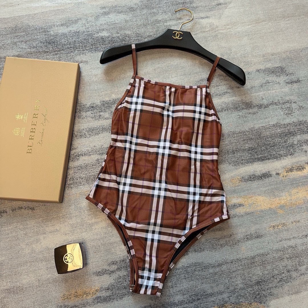 Bagsaaa Bv*b*rry Checked Pattern Brown One Piece Swimwear