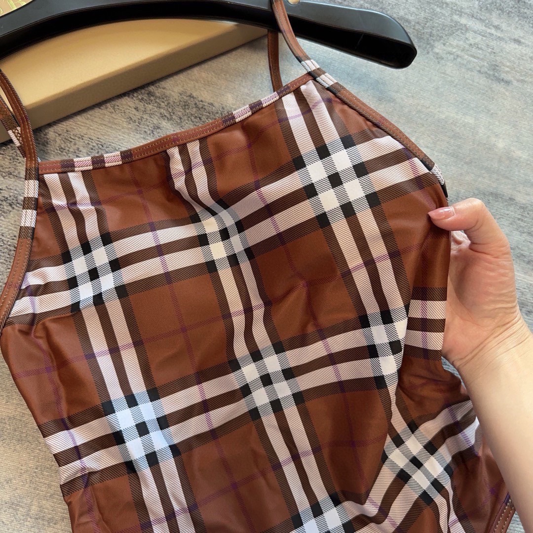 Bagsaaa Bv*b*rry Checked Pattern Brown One Piece Swimwear