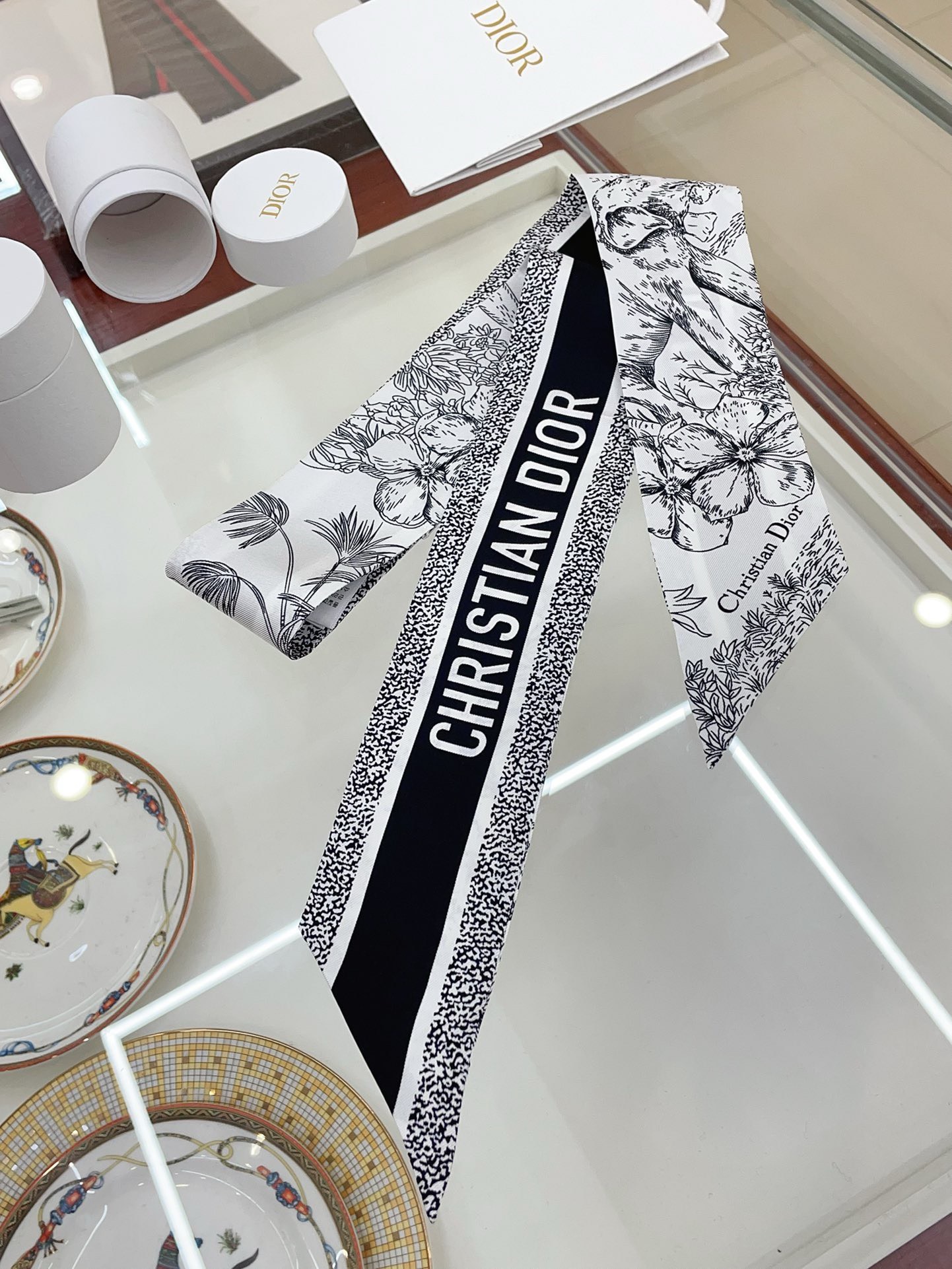 Bagsaaa D10r Toile de Jouy Sauvage Mitzah Scarf Black - 6 x 105 cm