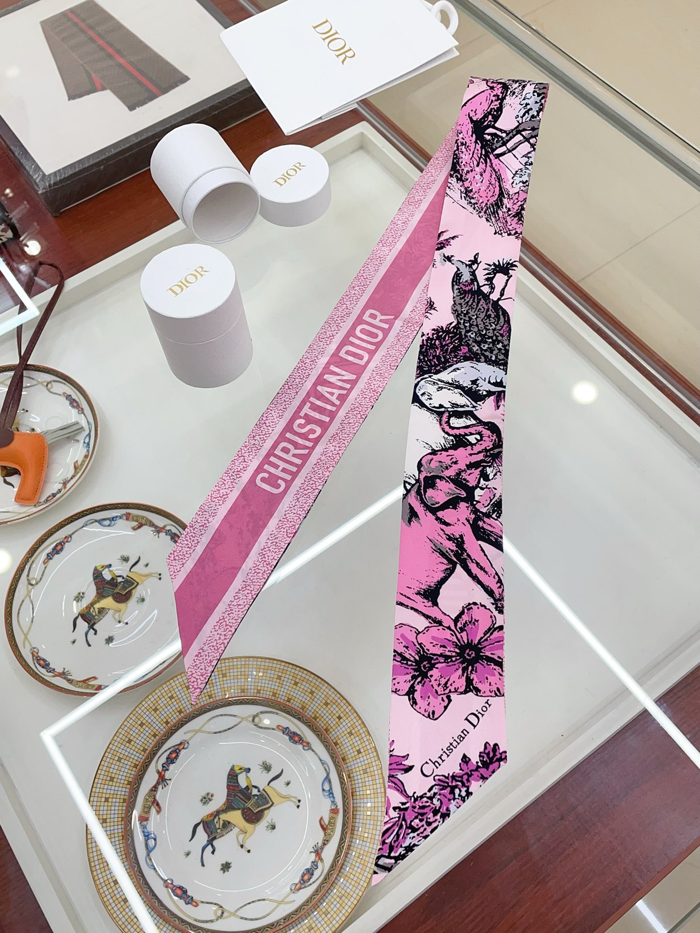 Bagsaaa D10r Toile de Jouy Sauvage Mitzah Scarf Pink - 6 x 105 cm