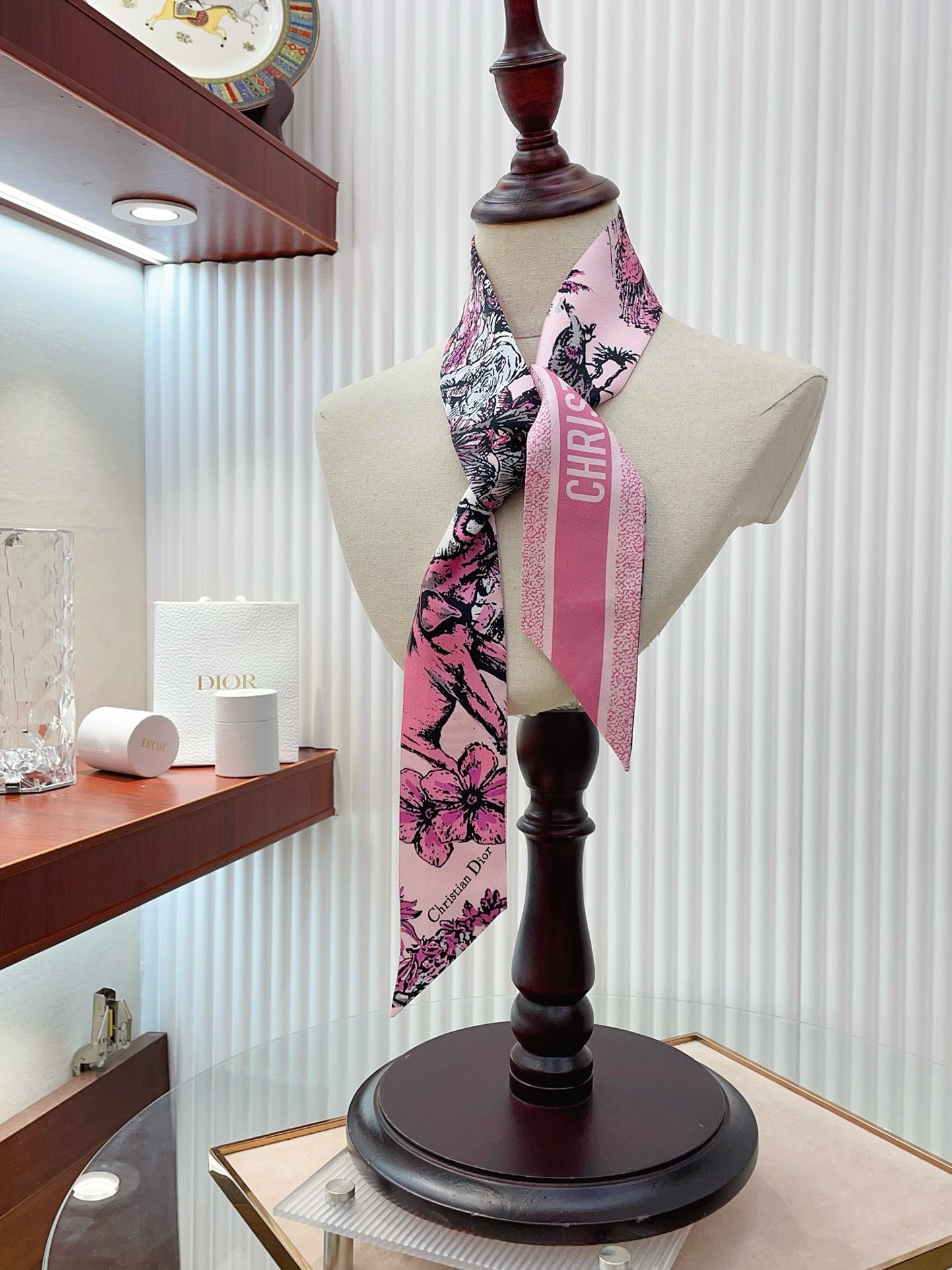 Bagsaaa D10r Toile de Jouy Sauvage Mitzah Scarf Pink - 6 x 105 cm