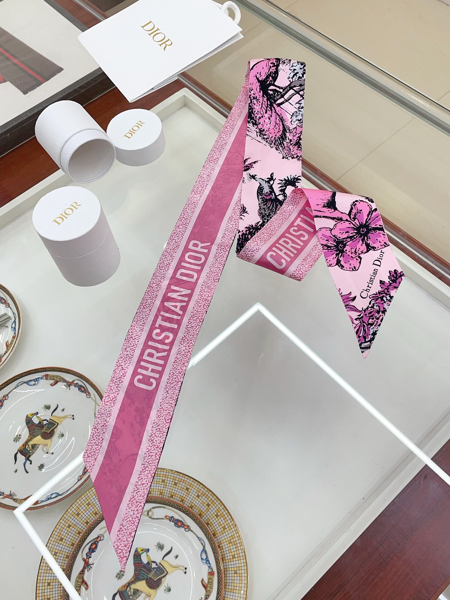 Bagsaaa D10r Toile de Jouy Sauvage Mitzah Scarf Pink - 6 x 105 cm