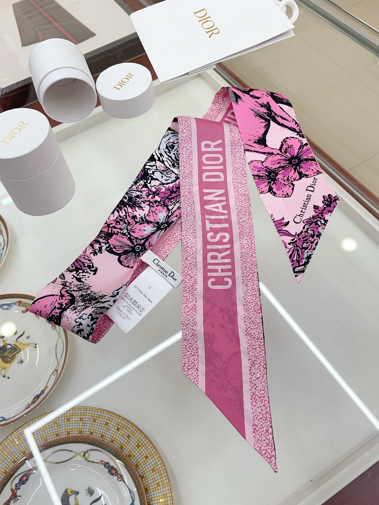 Bagsaaa D10r Toile de Jouy Sauvage Mitzah Scarf Pink - 6 x 105 cm