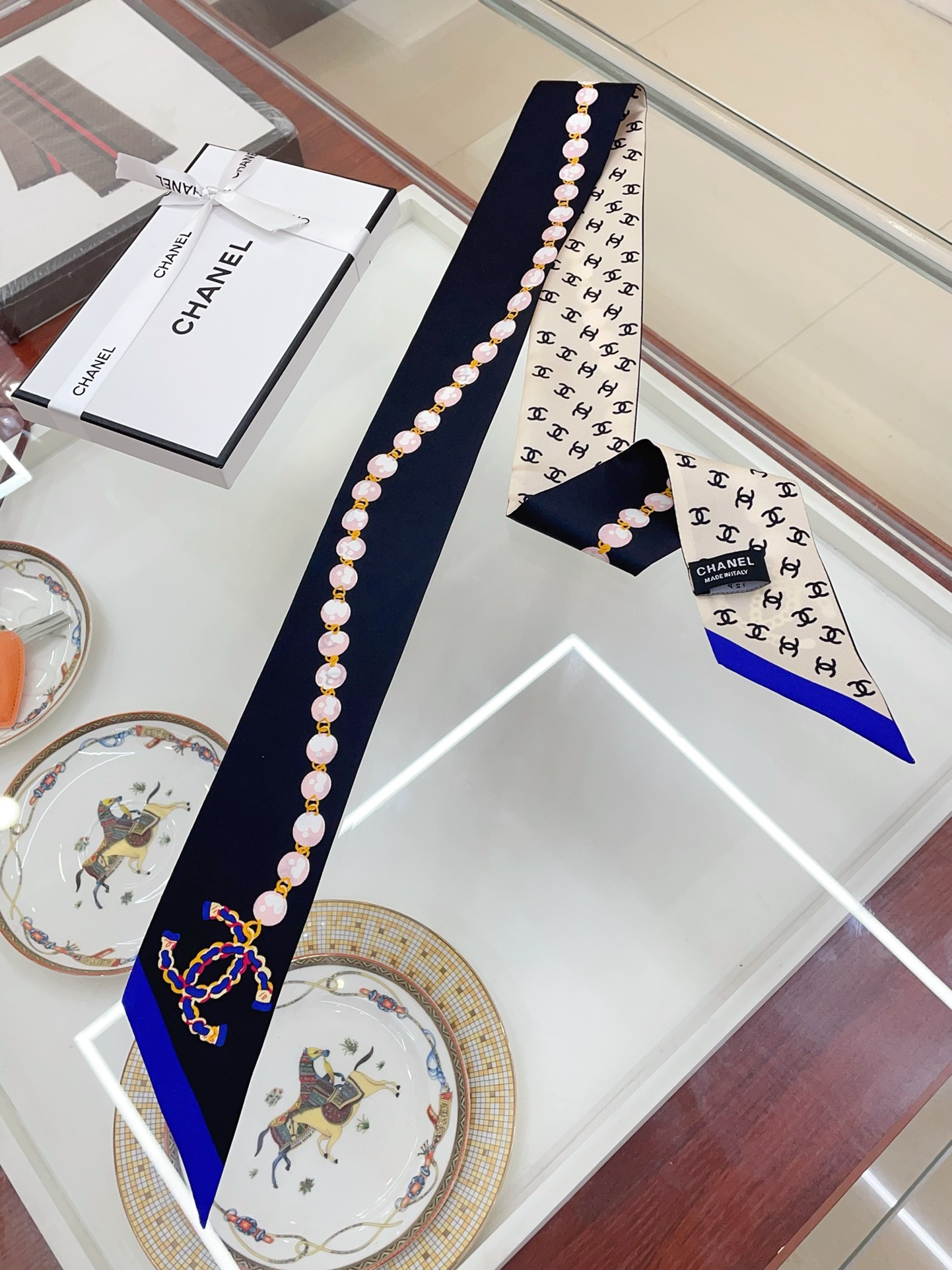 Bagsaaa Ch**el White Silk Scarf - 120x6cm