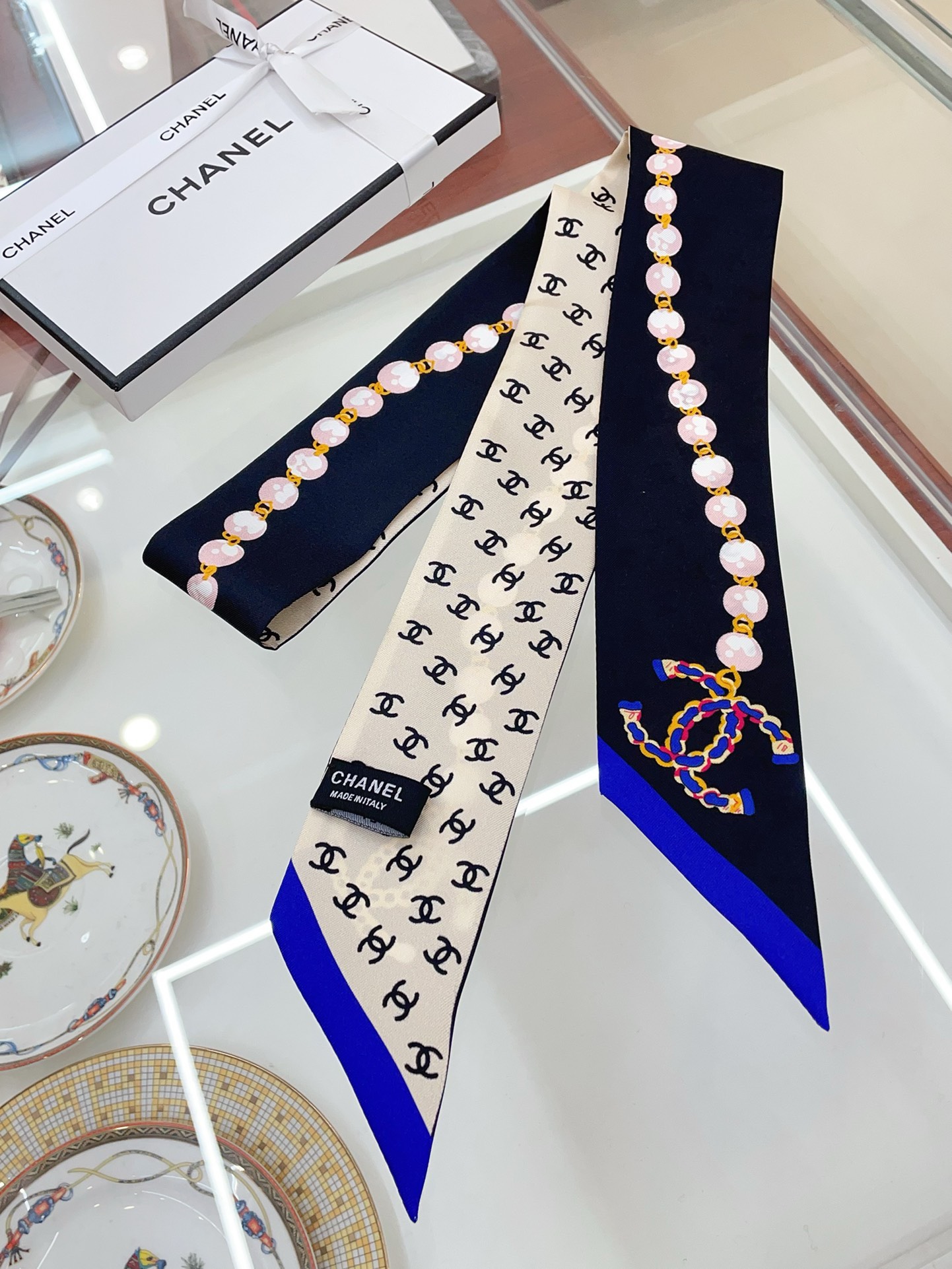 Bagsaaa Ch**el White Silk Scarf - 120x6cm