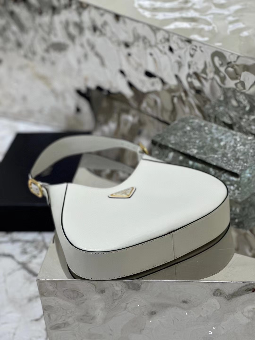 Bagsaaa Pra*a Cleo Shoulder Bag With Adjustable Strap In White - 27x20x7cm
