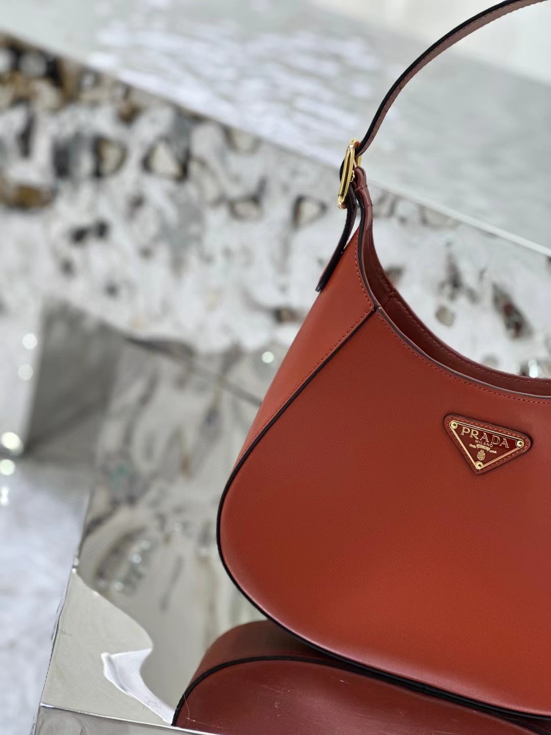 Bagsaaa Pra*a Cleo Shoulder Bag With Adjustable Strap In Orange - 27x20x7cm