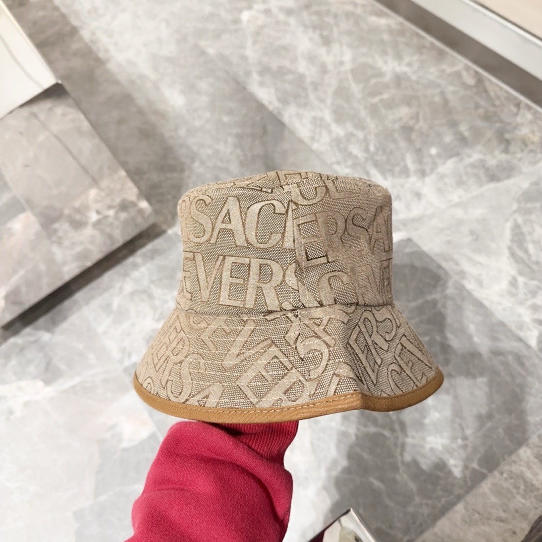 Bagsaaa Versace Allover Front Logo Brown cotton bucket hat