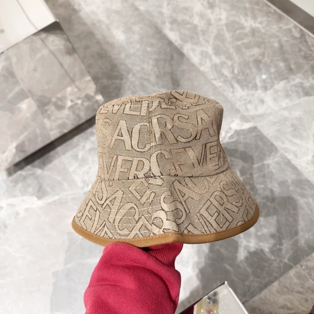 Bagsaaa Versace Allover Front Logo Brown cotton bucket hat