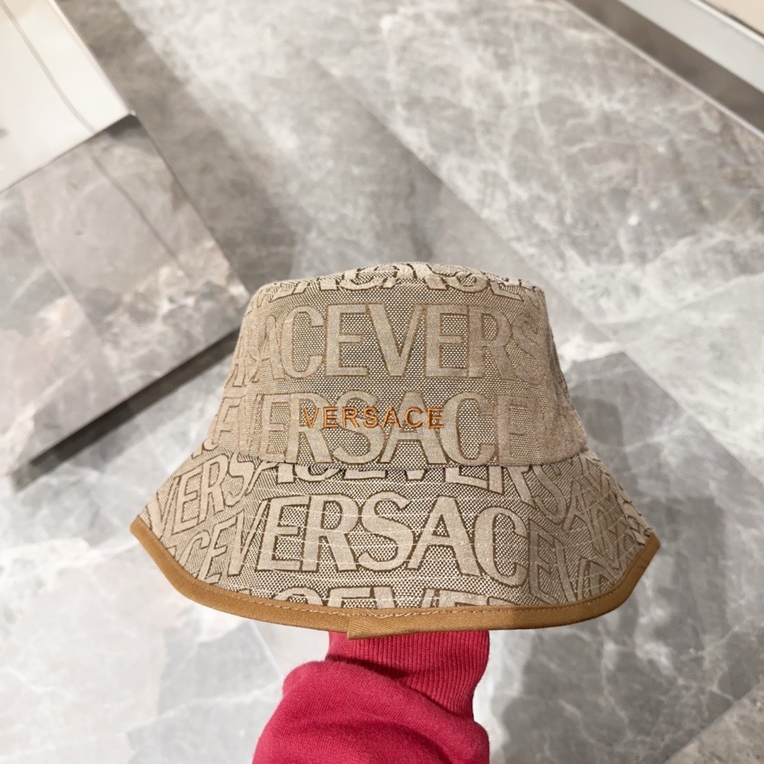 Bagsaaa Versace Allover Front Logo Brown cotton bucket hat