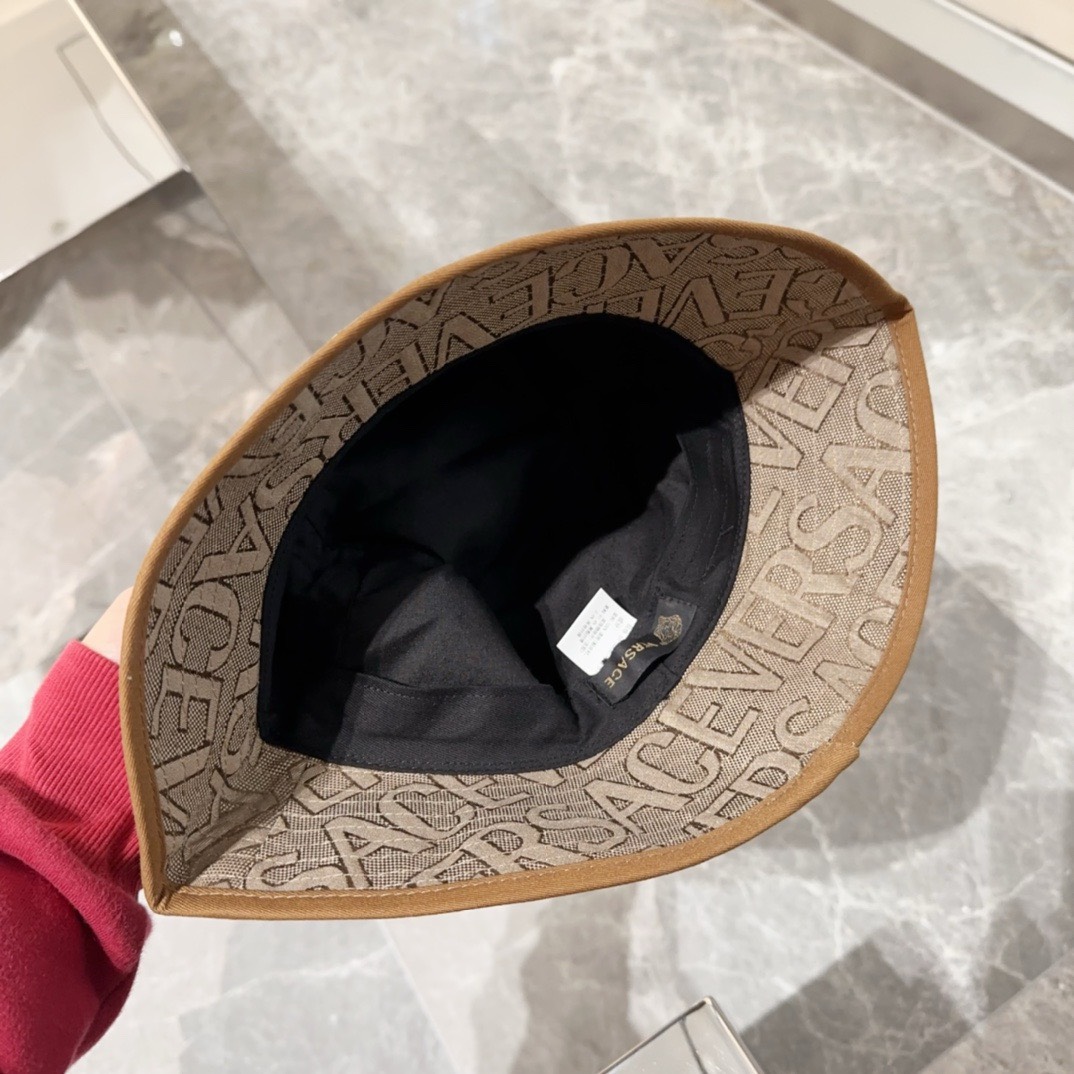 Bagsaaa Versace Allover Front Logo Brown cotton bucket hat