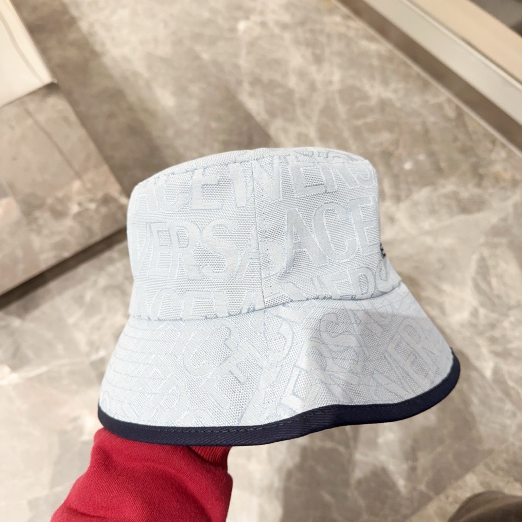 Bagsaaa Versace Allover Front Logo Blue cotton bucket hat