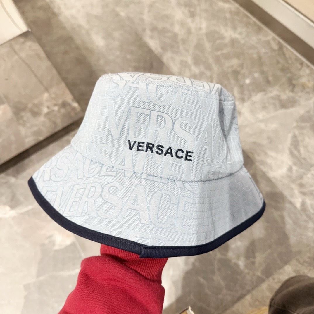 Bagsaaa Versace Allover Front Logo Blue cotton bucket hat