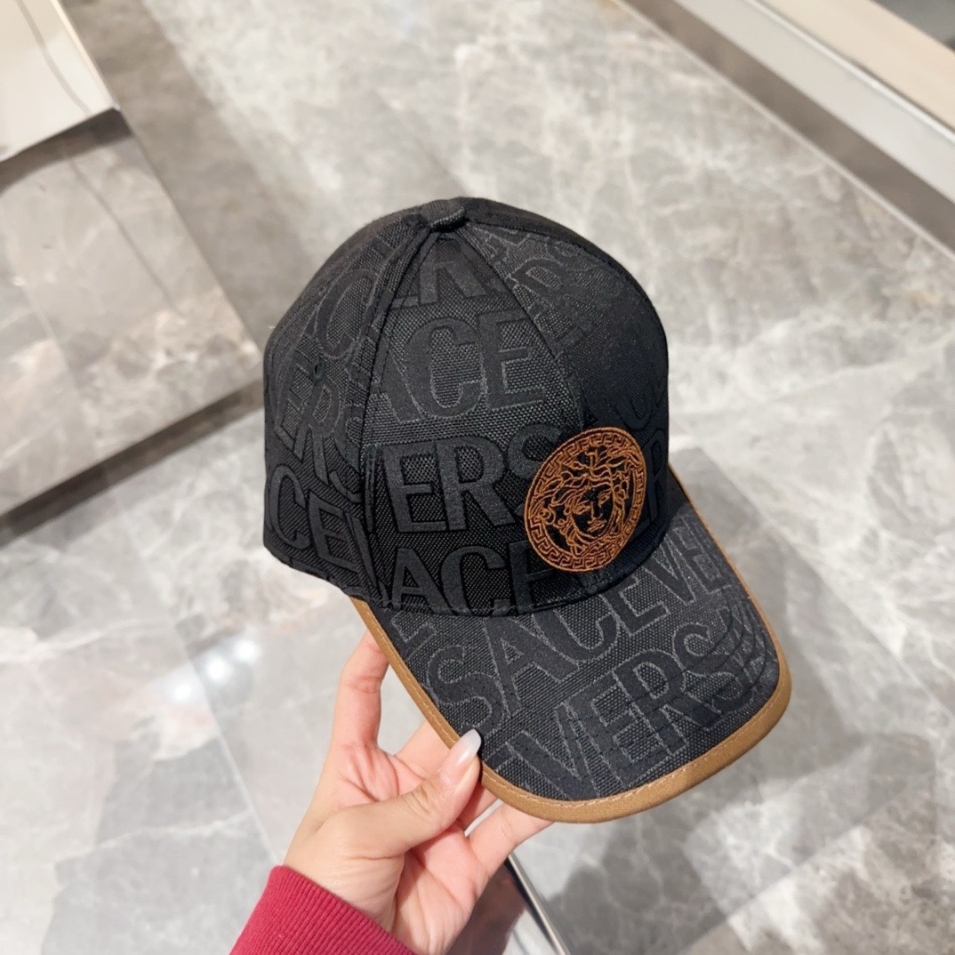 Bagsaaa Versace Allover Front Logo Black cotton cap