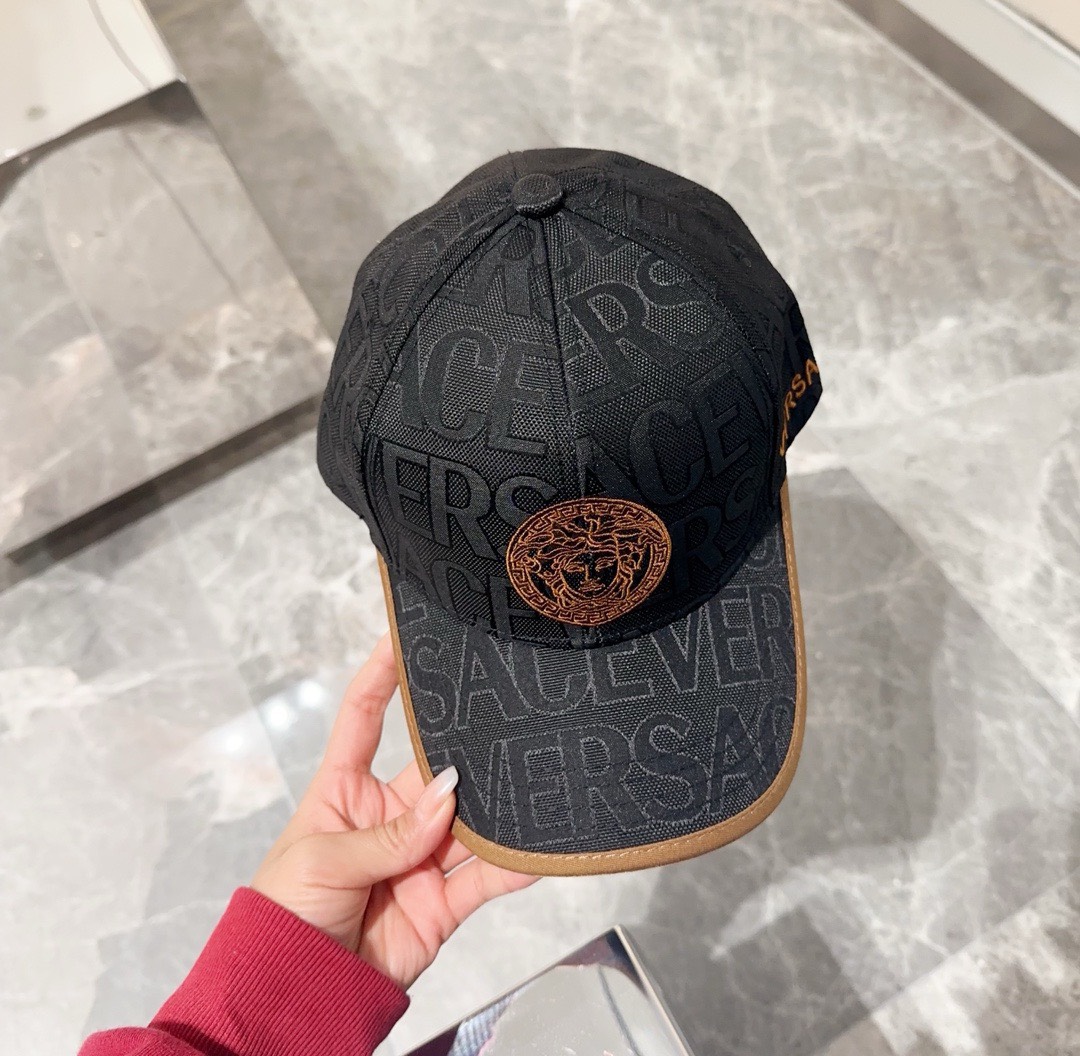 Bagsaaa Versace Allover Front Logo Black cotton cap