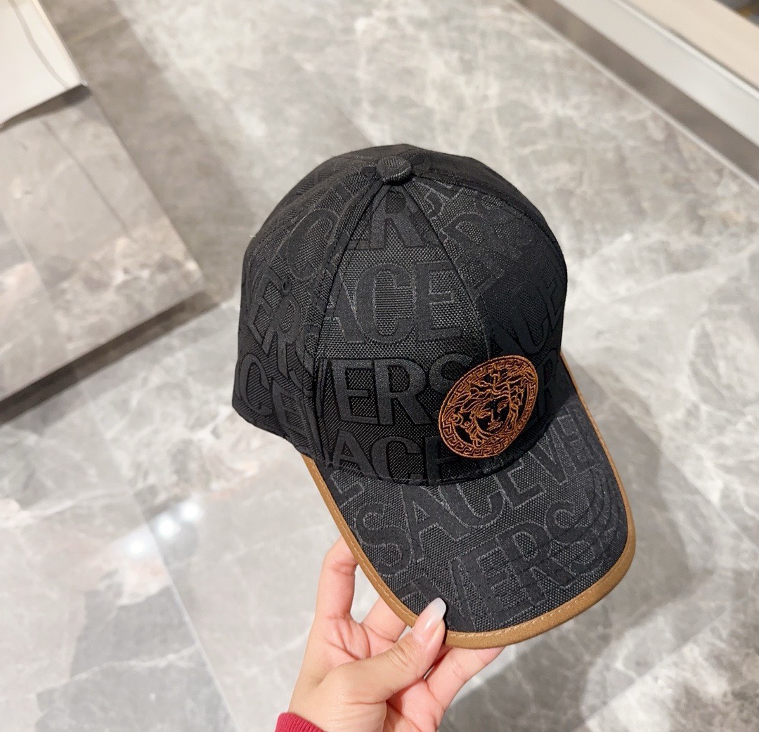 Bagsaaa Versace Allover Front Logo Black cotton cap