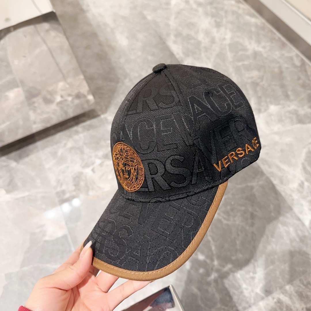 Bagsaaa Versace Allover Front Logo Black cotton cap