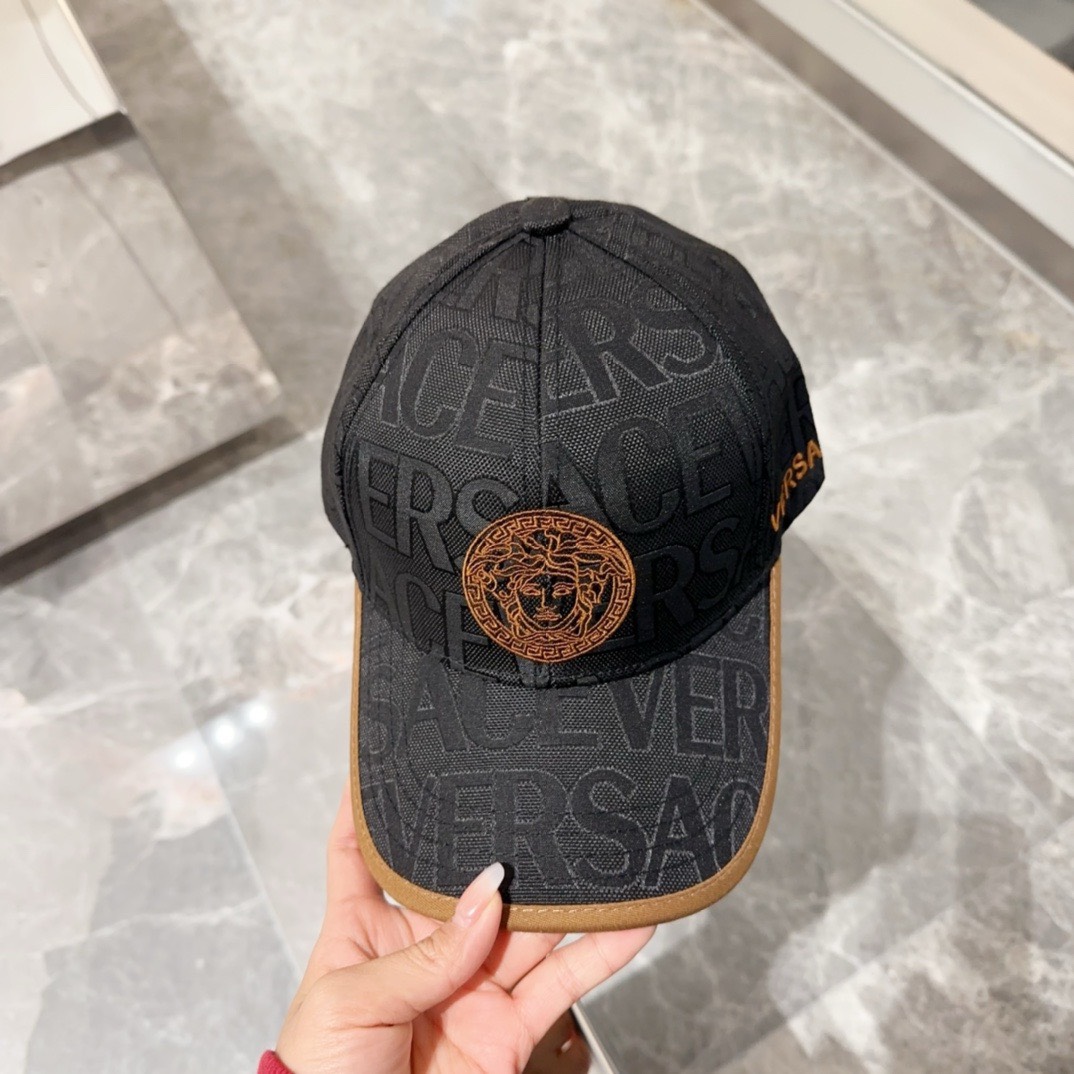 Bagsaaa Versace Allover Front Logo Black cotton cap