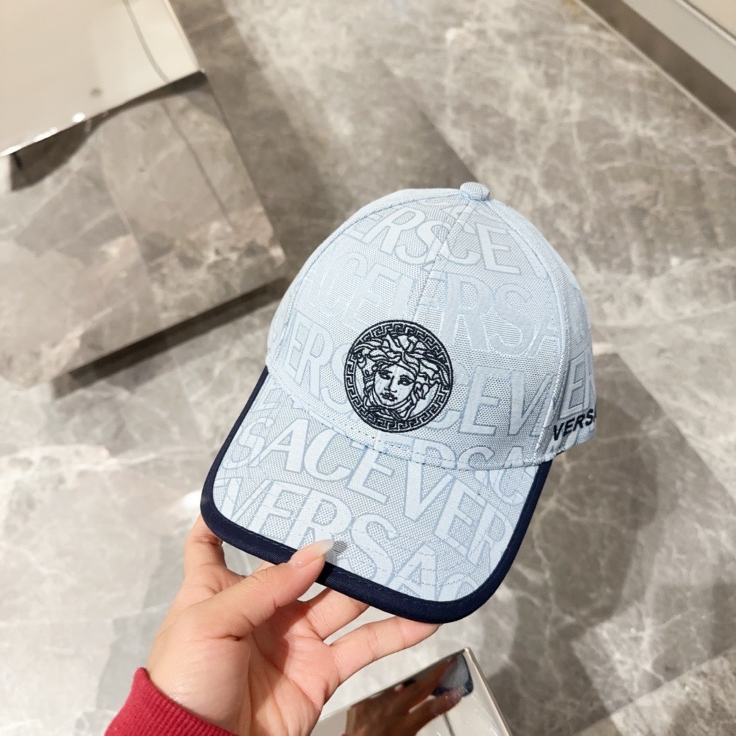 Bagsaaa Versace Allover Front Logo Blue cotton cap