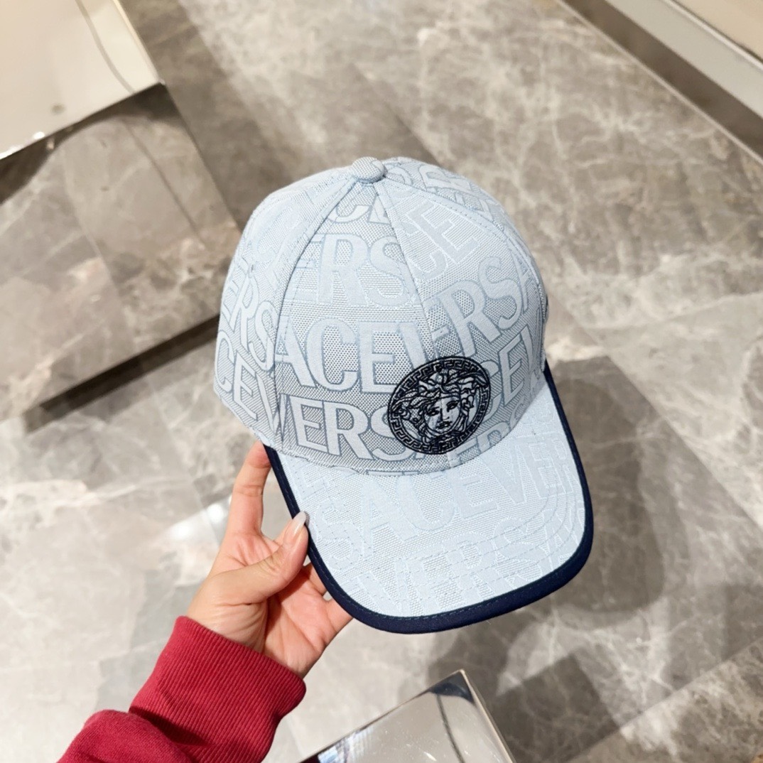 Bagsaaa Versace Allover Front Logo Blue cotton cap