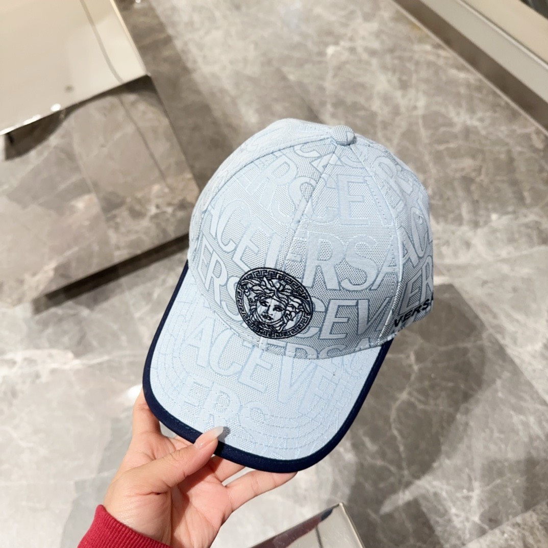 Bagsaaa Versace Allover Front Logo Blue cotton cap