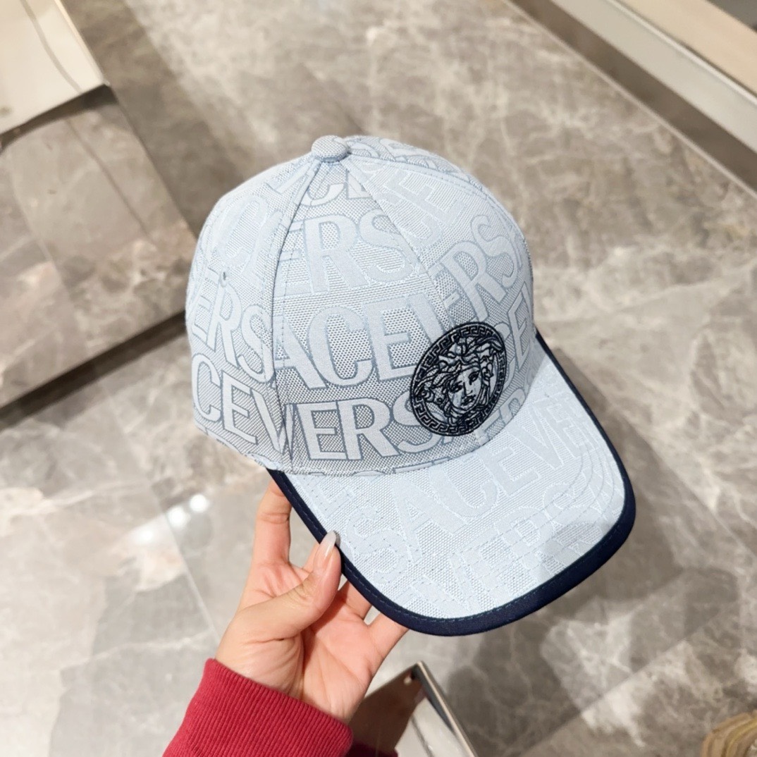 Bagsaaa Versace Allover Front Logo Blue cotton cap