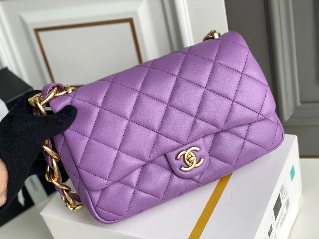 Bagsaaa Ch**el Funky Town Large Flap Bag In Purple - 27cm