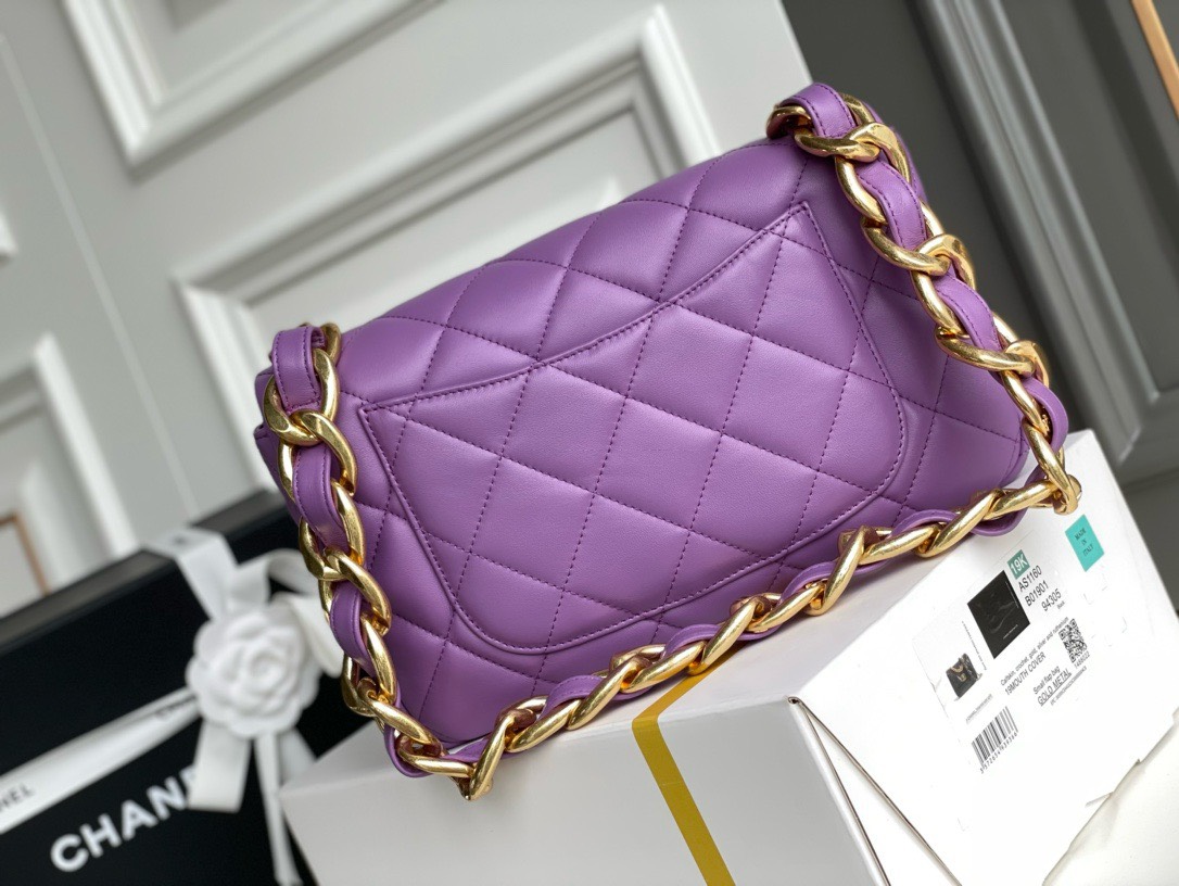 Bagsaaa Ch**el Funky Town Large Flap Bag In Purple - 27cm