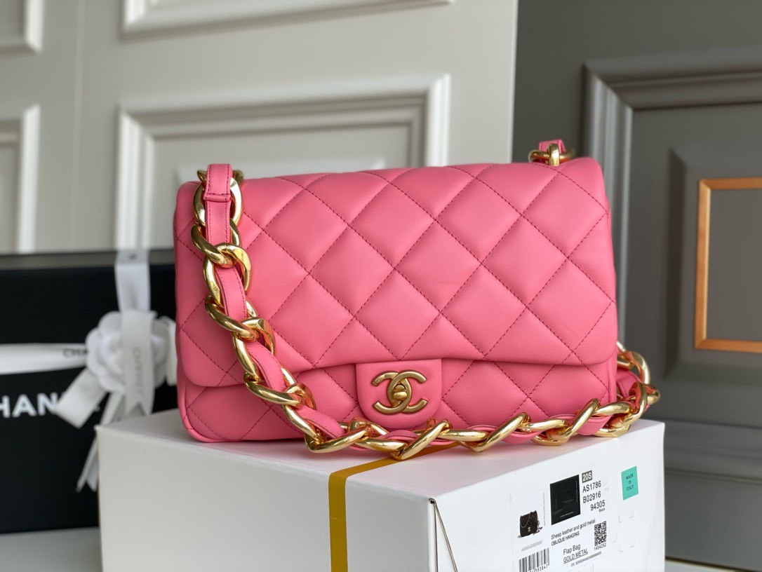 Bagsaaa Ch**el Funky Town Large Flap Bag In Pink - 27cm