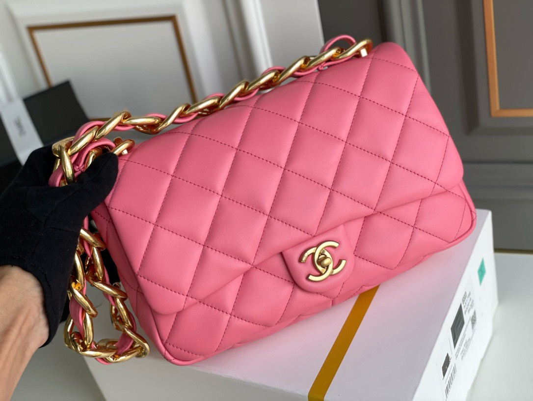 Bagsaaa Ch**el Funky Town Large Flap Bag In Pink - 27cm