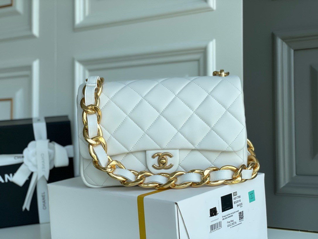 Bagsaaa Ch**el Funky Town Large Flap Bag In White - 27cm