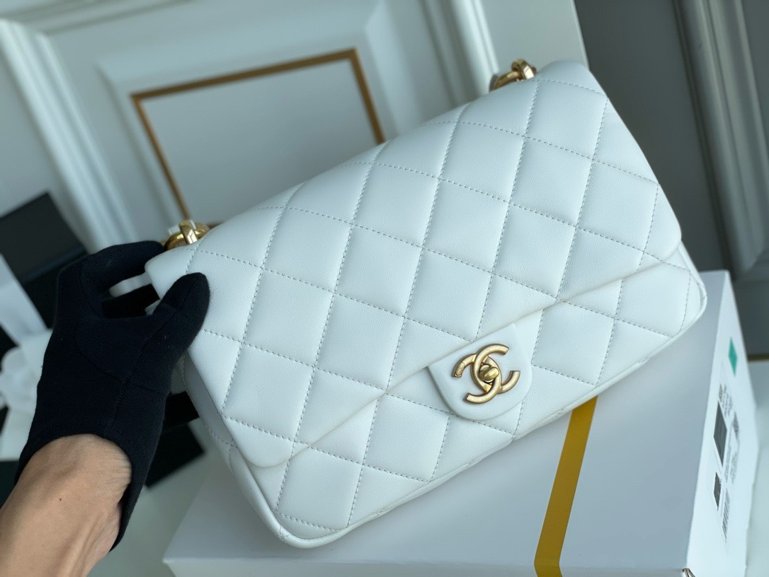 Bagsaaa Ch**el Funky Town Large Flap Bag In White - 27cm