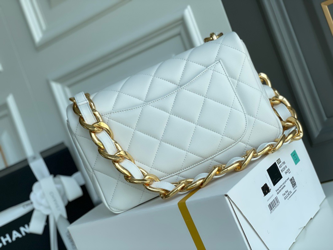 Bagsaaa Ch**el Funky Town Large Flap Bag In White - 27cm