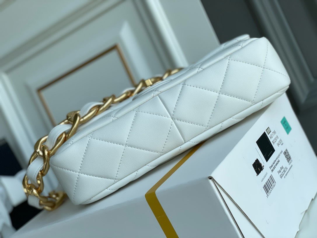 Bagsaaa Ch**el Funky Town Large Flap Bag In White - 27cm