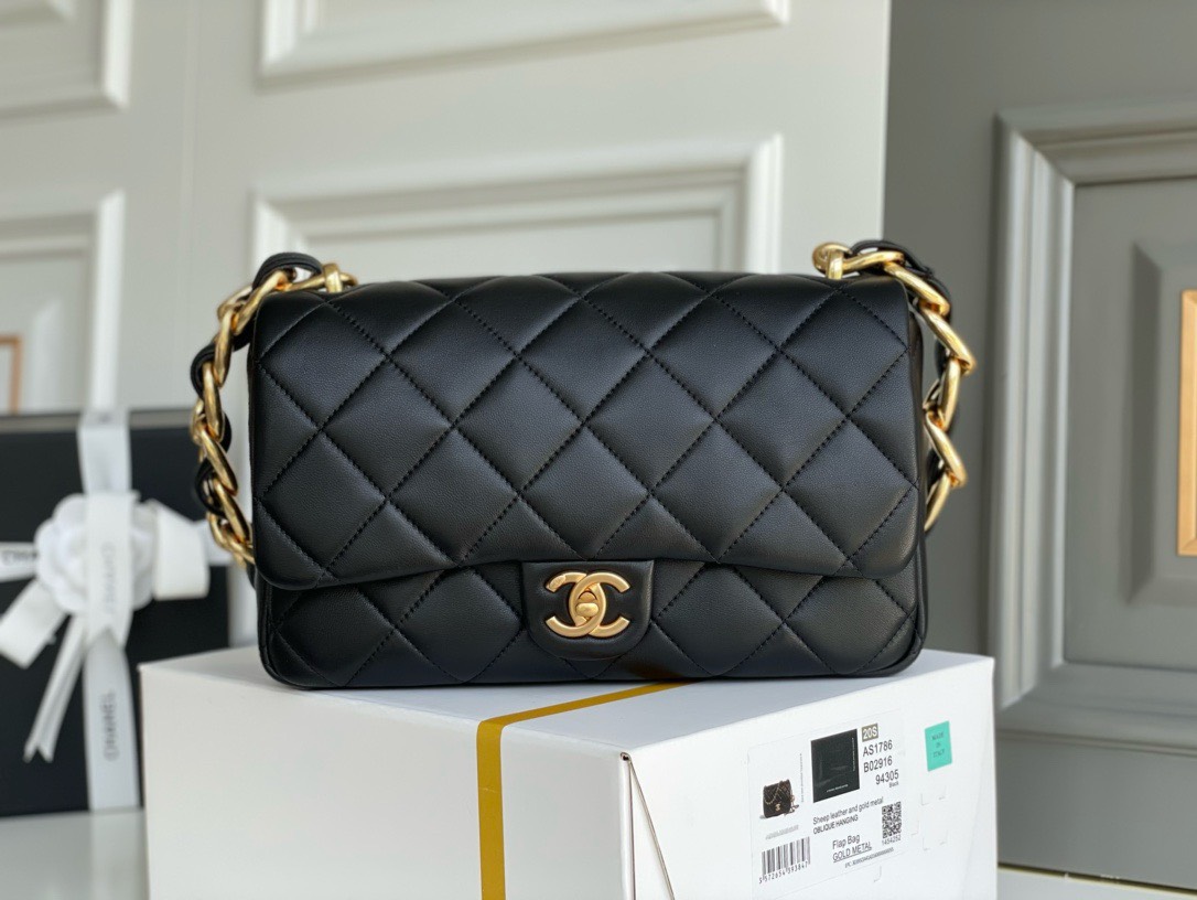 Bagsaaa Ch**el Funky Town Large Flap Bag In Black - 27cm