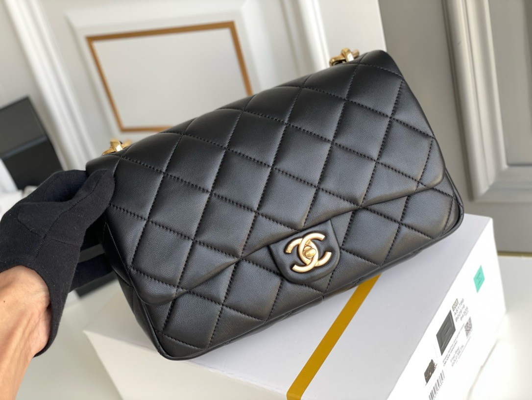 Bagsaaa Ch**el Funky Town Large Flap Bag In Black - 27cm