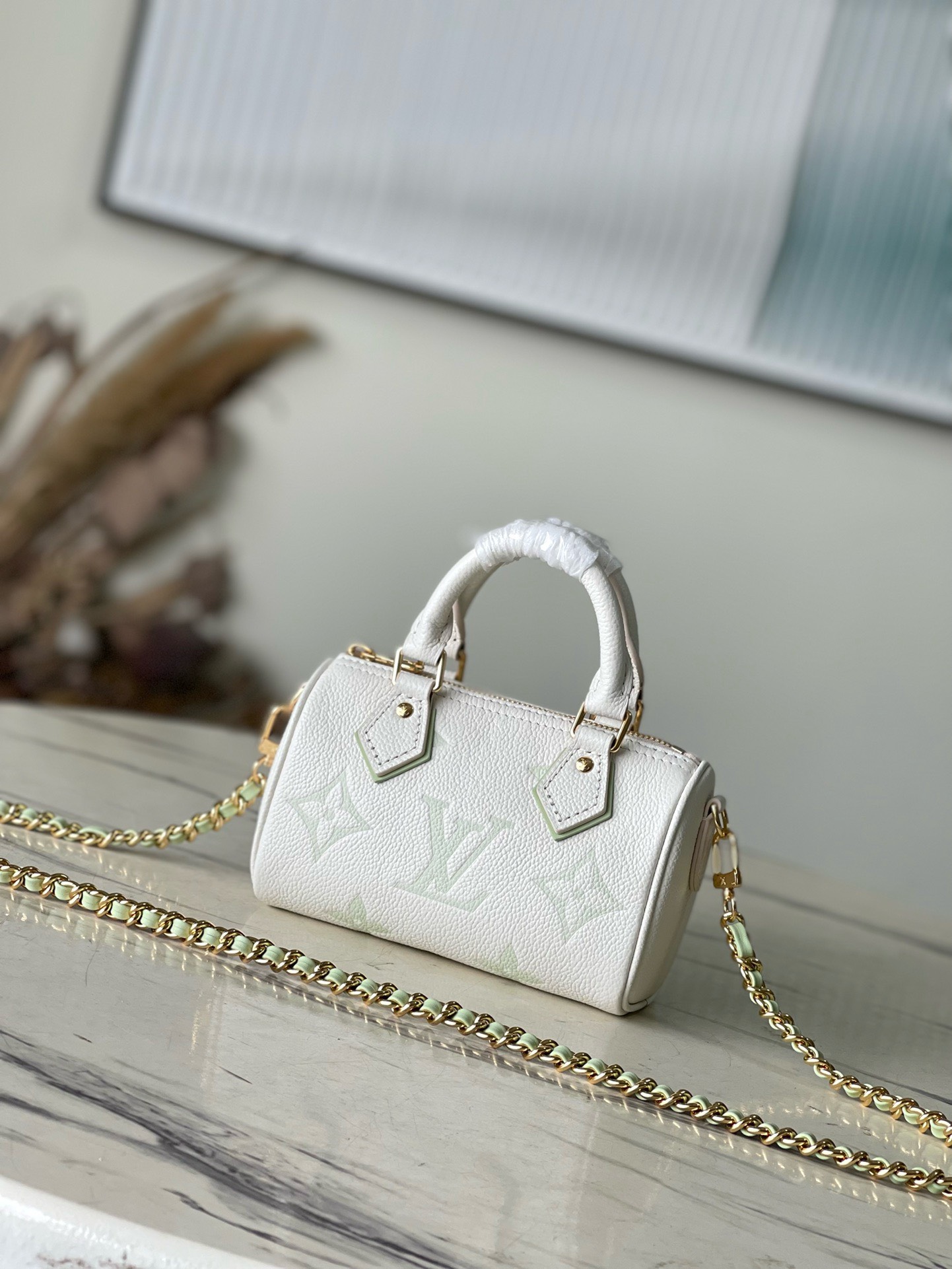Bagsaaa L0vis Vvtt0n Nano Speedy Latte White / Matcha Green - M24169 - 16 x 10 x 7.5 cm