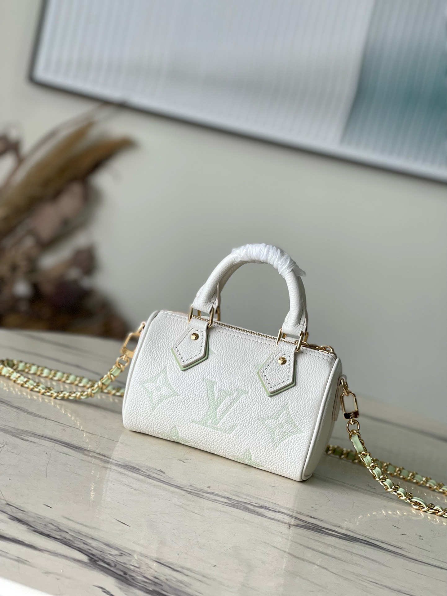 Bagsaaa L0vis Vvtt0n Nano Speedy Latte White / Matcha Green - M24169 - 16 x 10 x 7.5 cm