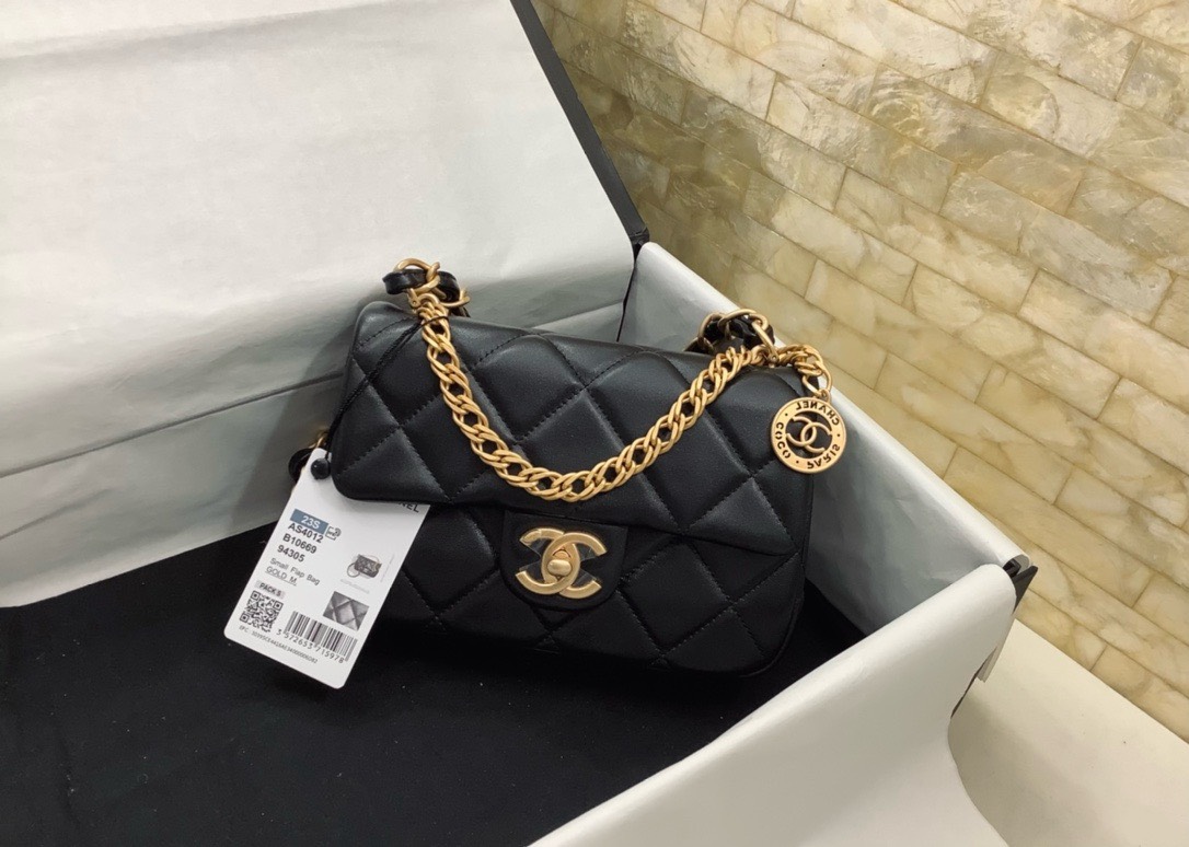 Bagsaaa Ch**el Flap Bag Lambskin Black Leather - 21x12x7cm