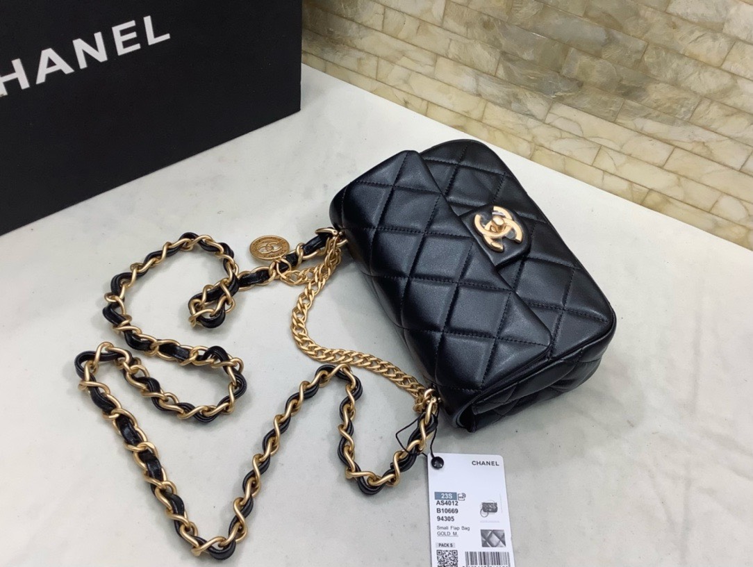Bagsaaa Ch**el Flap Bag Lambskin Black Leather - 21x12x7cm