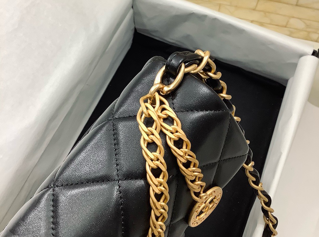 Bagsaaa Ch**el Flap Bag Lambskin Black Leather - 21x12x7cm