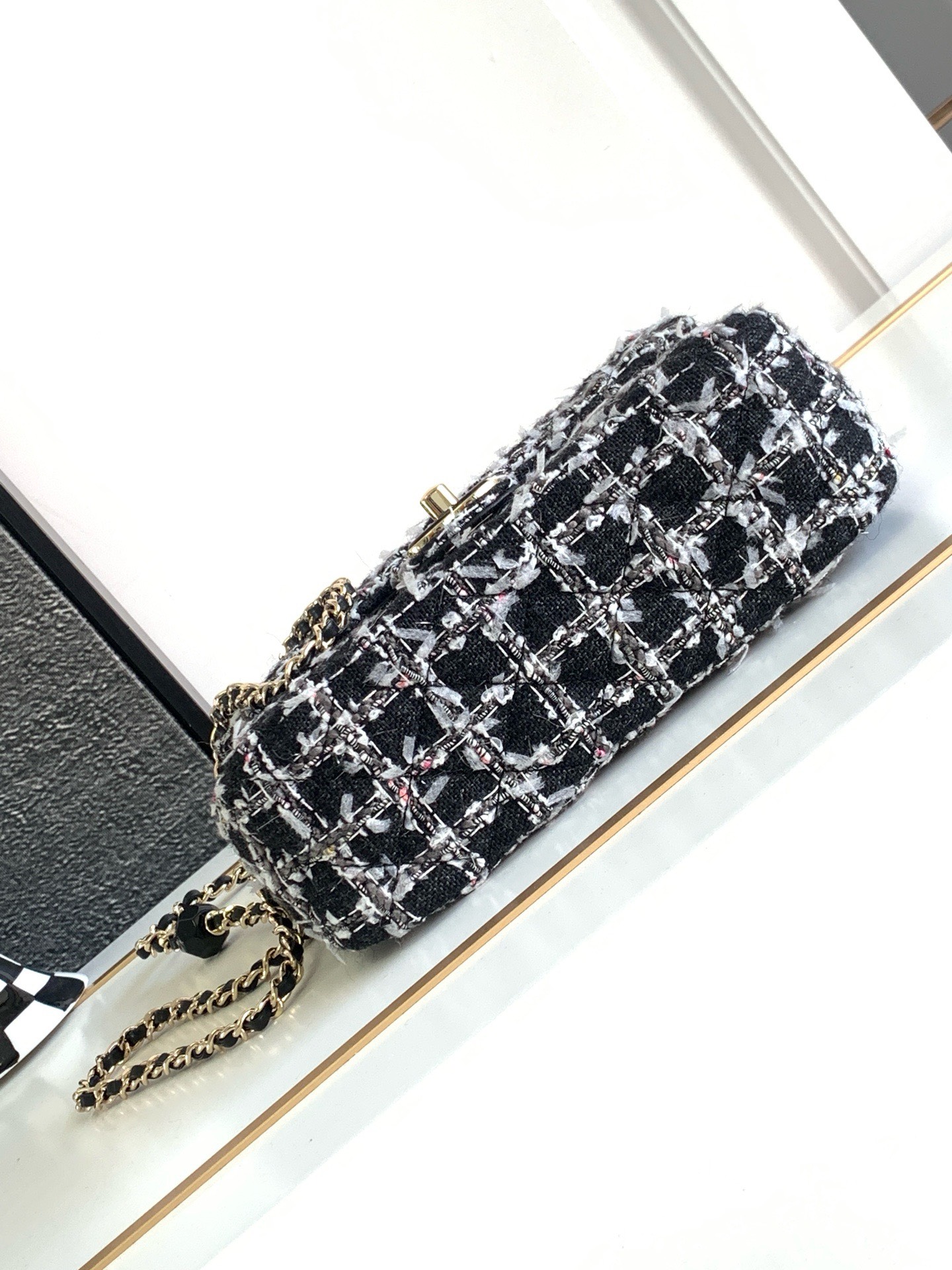 Bagsaaa Ch**el 23K Crossbody & Shoulder Tweed Black Bag - 19cm