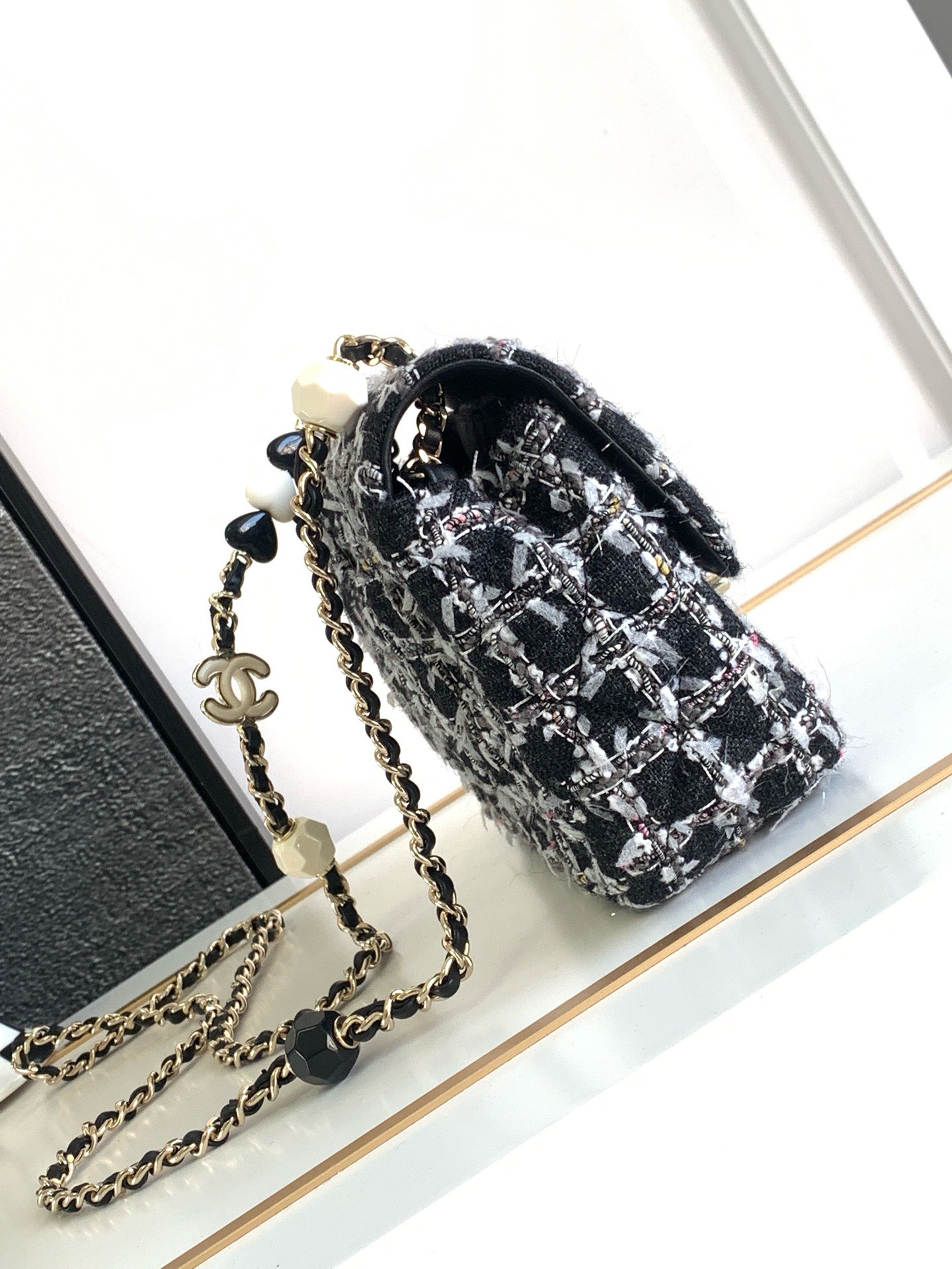 Bagsaaa Ch**el 23K Crossbody & Shoulder Tweed Black Bag - 19cm