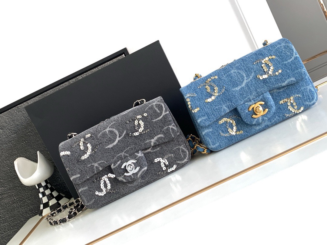 Bagsaaa Ch**el Flap Bag Small Denim Leather - 20cm