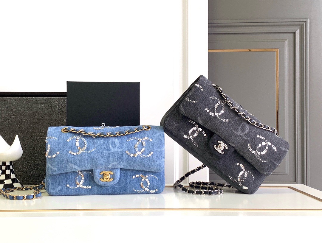 Bagsaaa Ch**el Flap Bag Denim Leather - 23cm