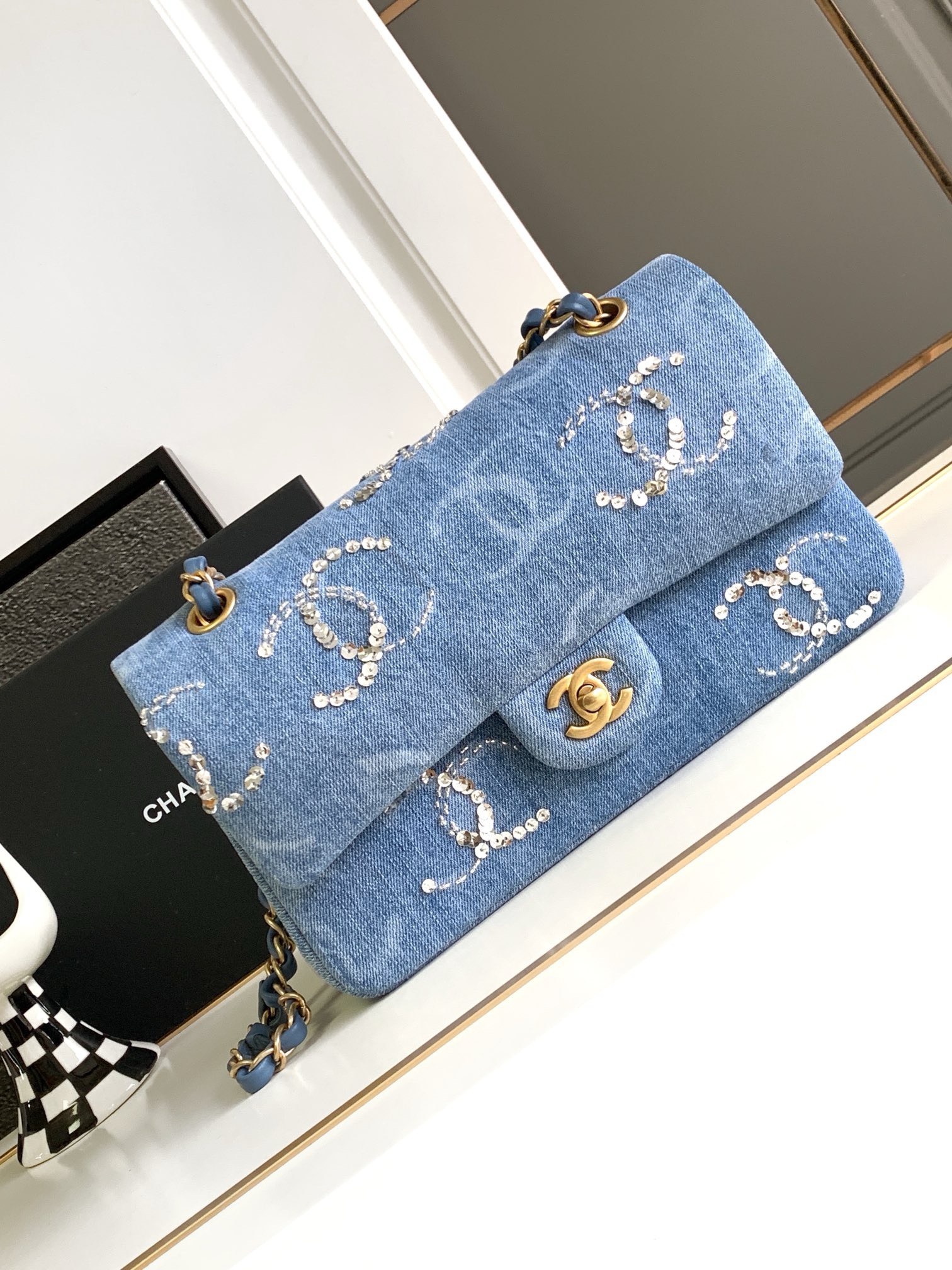 Bagsaaa Ch**el Flap Bag Denim Leather - 23cm