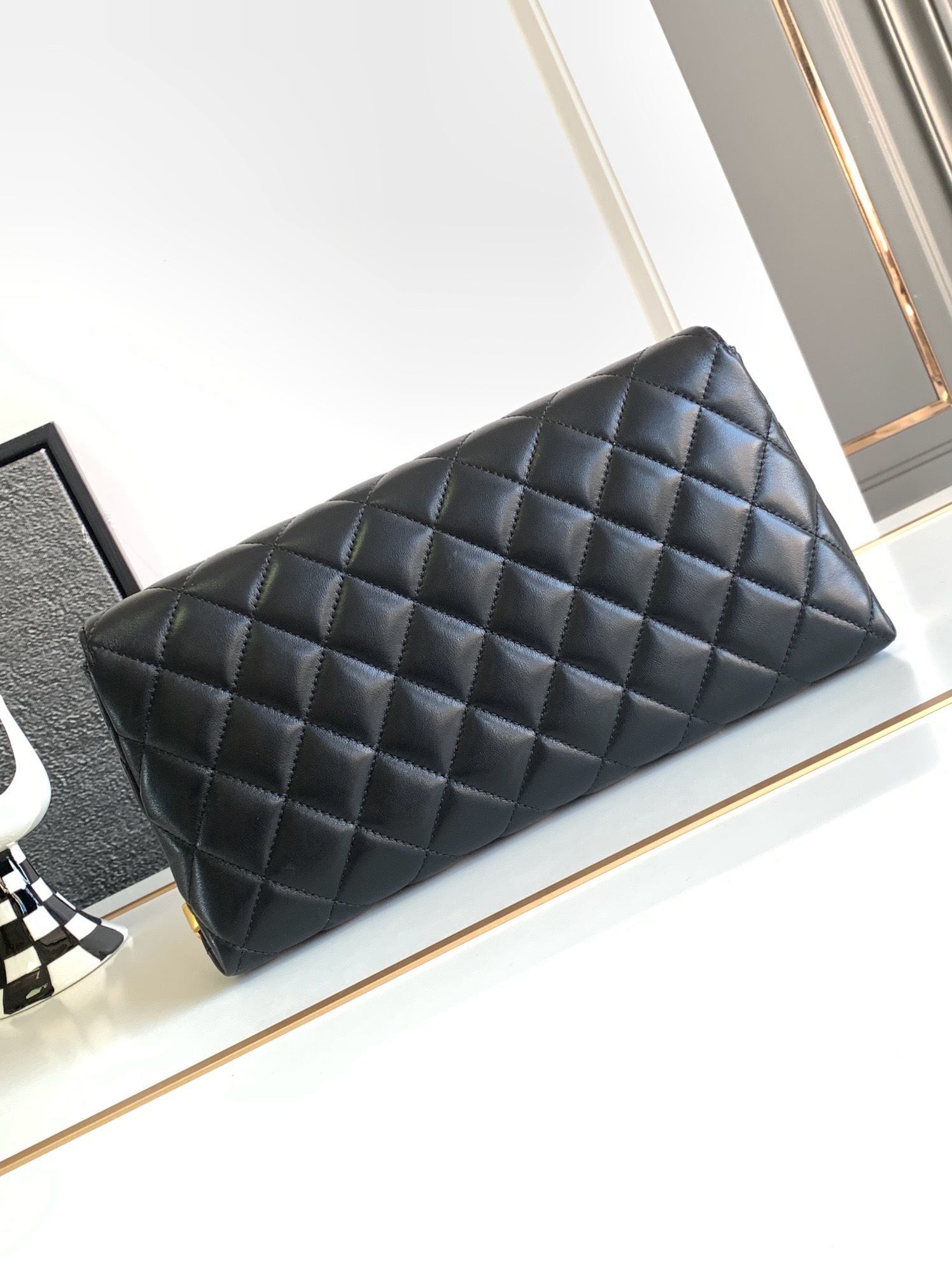 Bagsaaa Ch**el Clutch Black Lambskin Imitation Pearls AS4455 - 15 × 30 × 4 cm