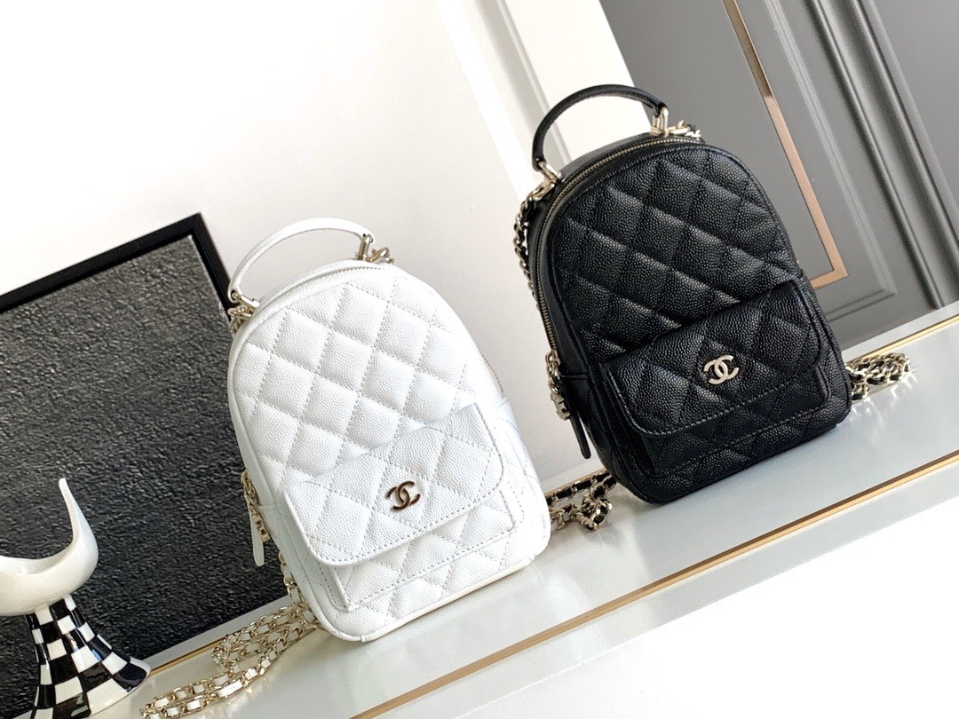 Bagsaaa Ch**el Backpack Caviar Leather - 18x13x9cm