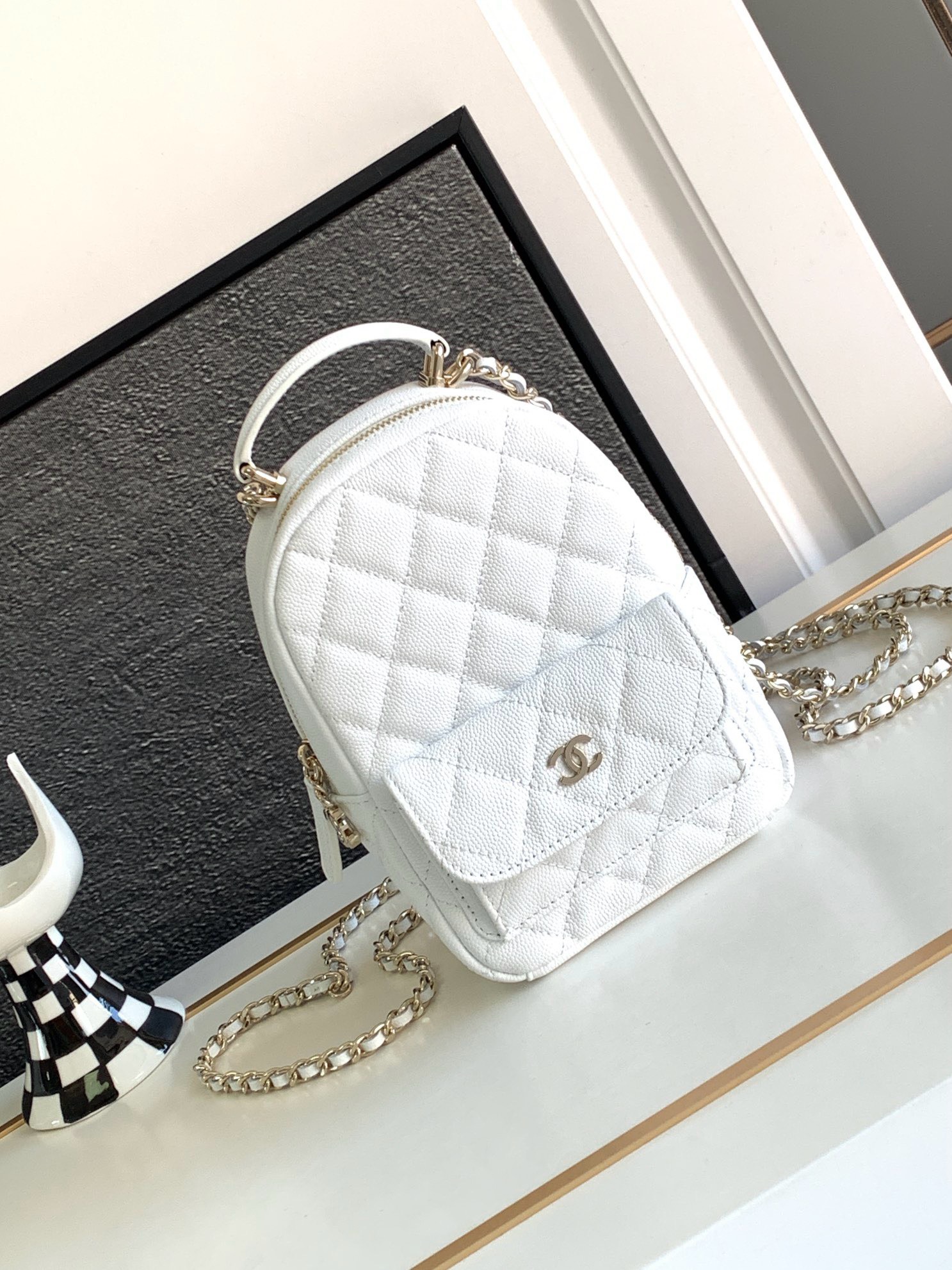 Bagsaaa Ch**el Backpack Caviar Leather - 18x13x9cm
