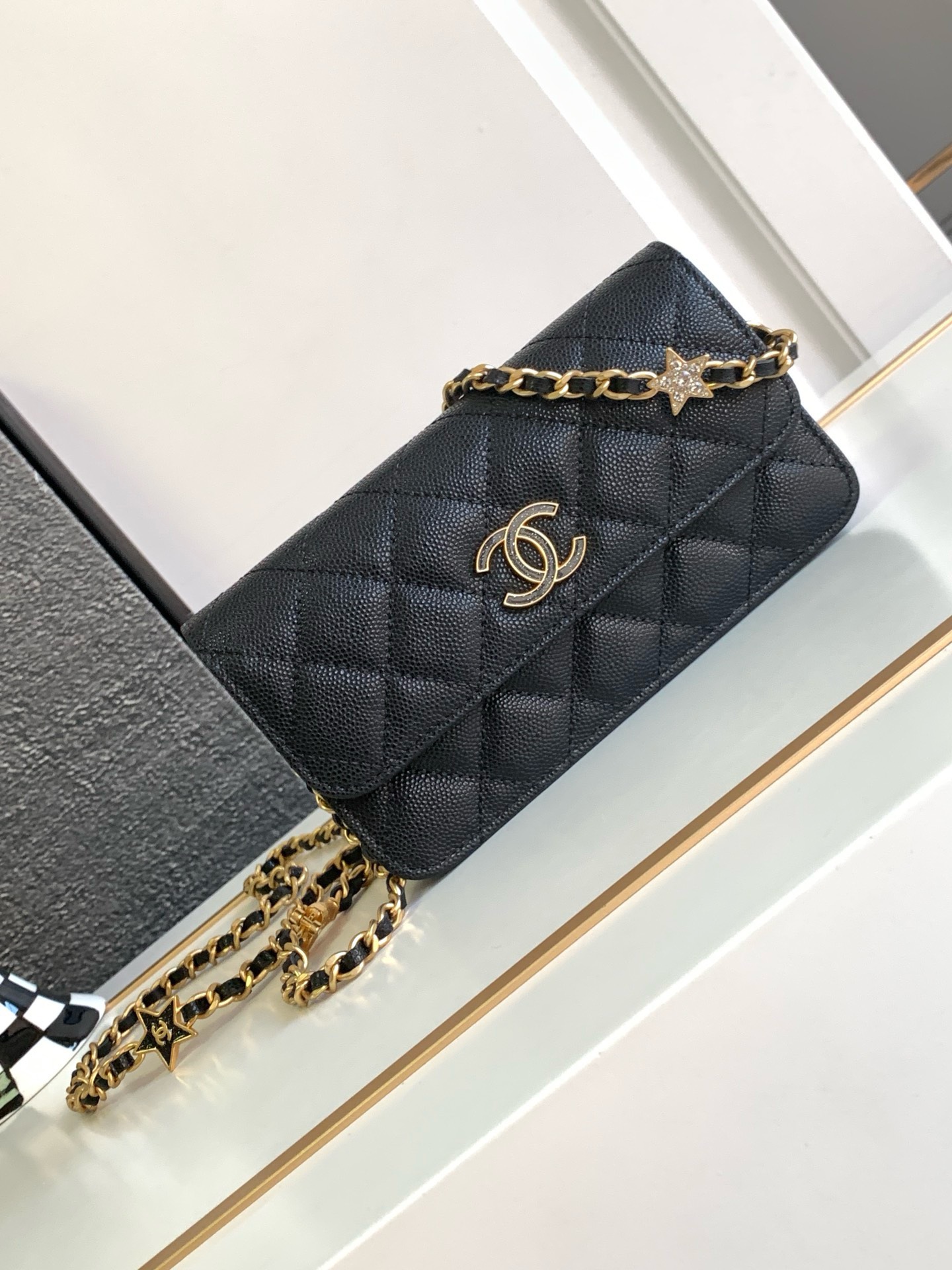 Bagsaaa Ch**el WOC Flap Caviar Black Bag - 19cm